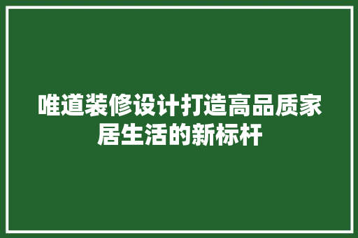 唯道装修设计打造高品质家居生活的新标杆