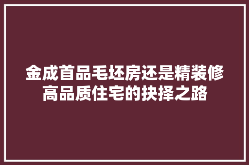 金成首品毛坯房还是精装修高品质住宅的抉择之路