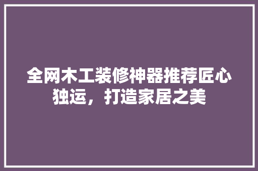 全网木工装修神器推荐匠心独运，打造家居之美