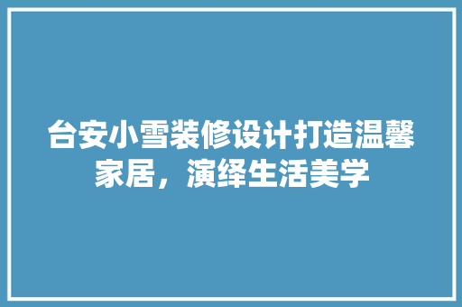 台安小雪装修设计打造温馨家居，演绎生活美学