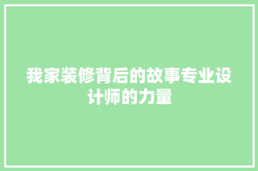 我家装修背后的故事专业设计师的力量