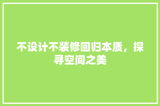 不设计不装修回归本质，探寻空间之美