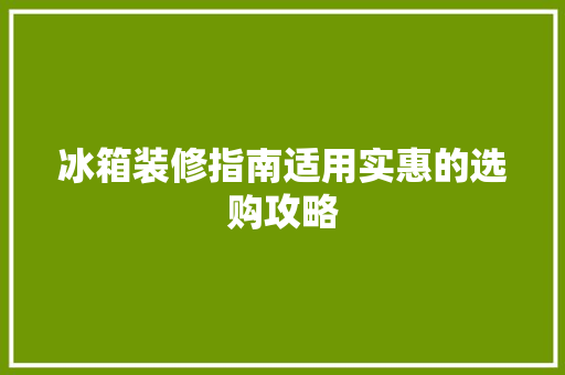 冰箱装修指南适用实惠的选购攻略