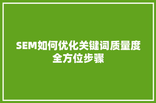 SEM如何优化关键词质量度全方位步骤