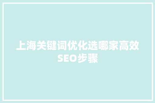 上海关键词优化选哪家高效SEO步骤