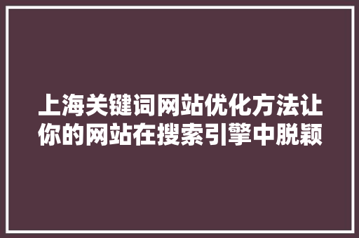 上海关键词网站优化方法让你的网站在搜索引擎中脱颖而出