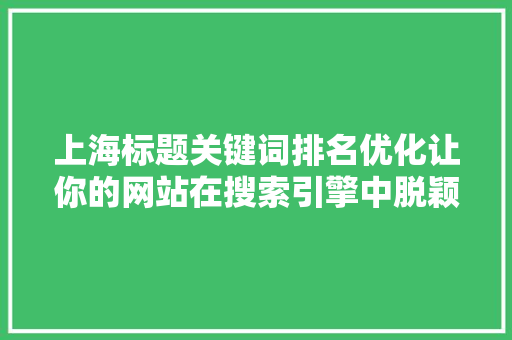 上海标题关键词排名优化让你的网站在搜索引擎中脱颖而出