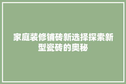 家庭装修铺砖新选择探索新型瓷砖的奥秘
