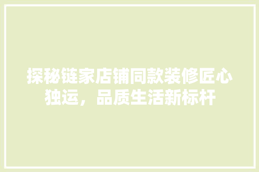 探秘链家店铺同款装修匠心独运，品质生活新标杆