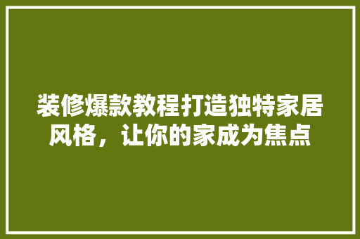 装修爆款教程打造独特家居风格，让你的家成为焦点