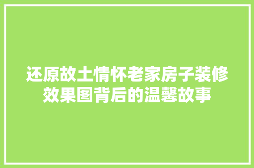 还原故土情怀老家房子装修效果图背后的温馨故事