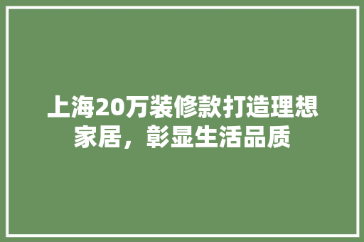 上海20万装修款打造理想家居,彰显生活品质