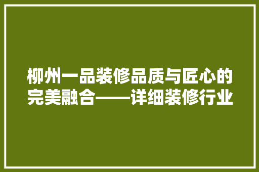 柳州一品装修品质与匠心的完美融合——详细装修行业佼佼者