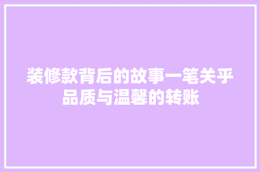 装修款背后的故事一笔关乎品质与温馨的转账