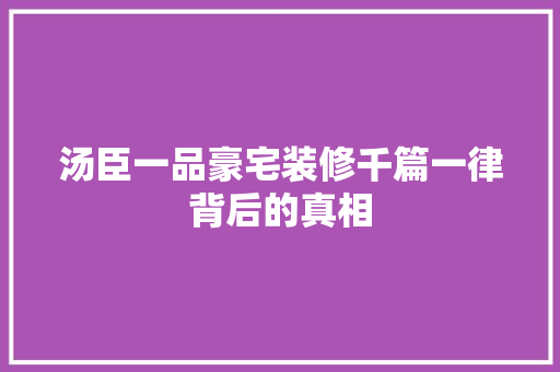 汤臣一品豪宅装修千篇一律背后的真相