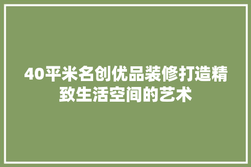 40平米名创优品装修打造精致生活空间的艺术
