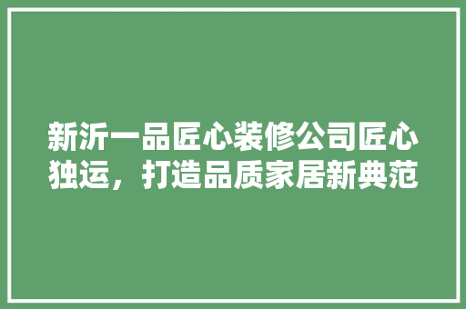 新沂一品匠心装修公司匠心独运，打造品质家居新典范  第1张