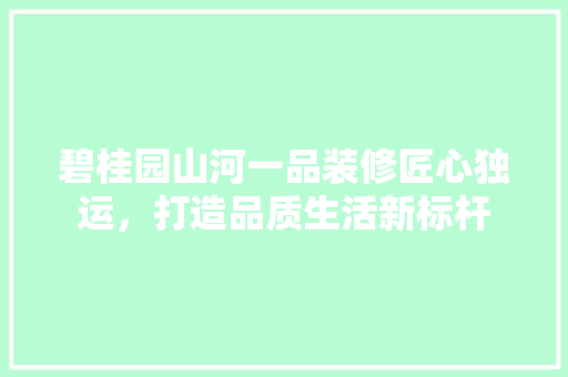 碧桂园山河一品装修匠心独运，打造品质生活新标杆