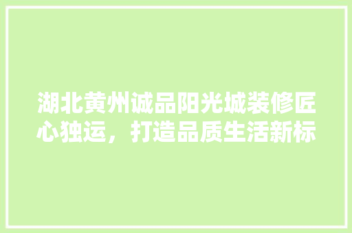 湖北黄州诚品阳光城装修匠心独运，打造品质生活新标杆