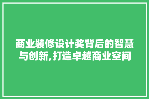 商业装修设计奖背后的智慧与创新,打造卓越商业空间的艺术之旅