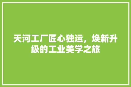 天河工厂匠心独运,焕新升级的工业美学之旅 第1张 天河工厂匠心独运,焕新升级的工业美学之旅 第1张