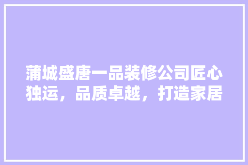 蒲城盛唐一品装修公司匠心独运，品质卓越，打造家居典范