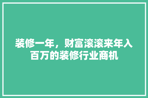 装修一年，财富滚滚来年入百万的装修行业商机