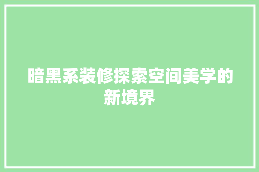 暗黑系装修探索空间美学的新境界
