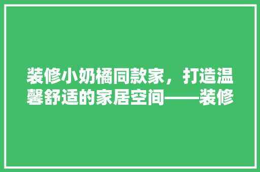 装修小奶橘同款家，打造温馨舒适的家居空间——装修成本及注意事项  第1张