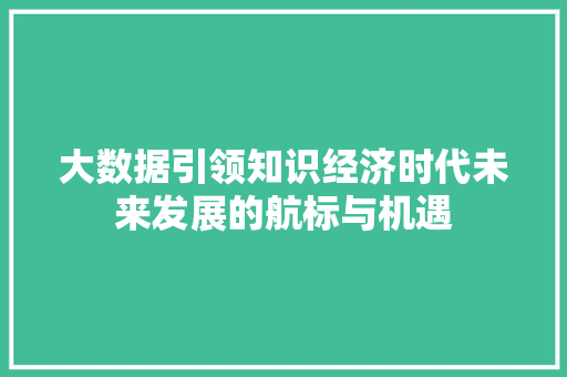 大数据引领知识经济时代未来发展的航标与机遇