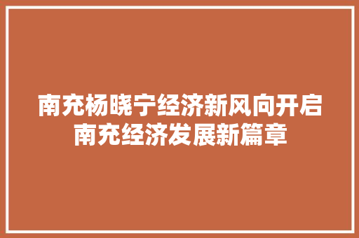 南充杨晓宁经济新风向开启南充经济发展新篇章