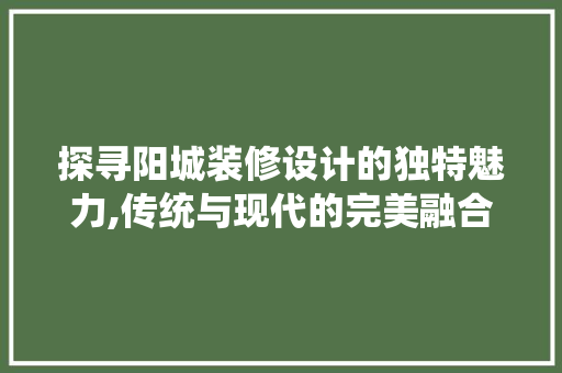 探寻阳城装修设计的独特魅力,传统与现代的完美融合