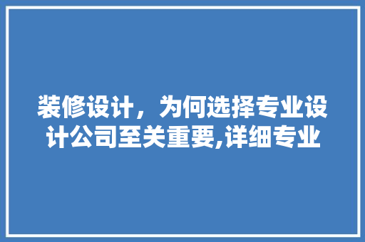 装修设计，为何选择专业设计公司至关重要,详细专业设计公司带来的价值