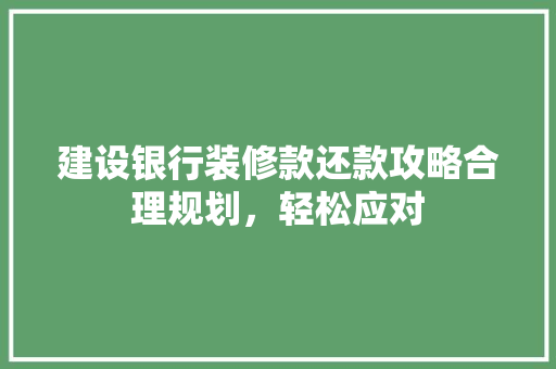 建设银行装修款还款攻略合理规划，轻松应对