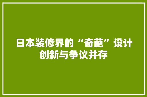 日本装修界的“奇葩”设计创新与争议并存