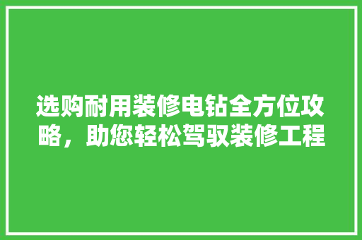 选购耐用装修电钻全方位攻略，助您轻松驾驭装修工程